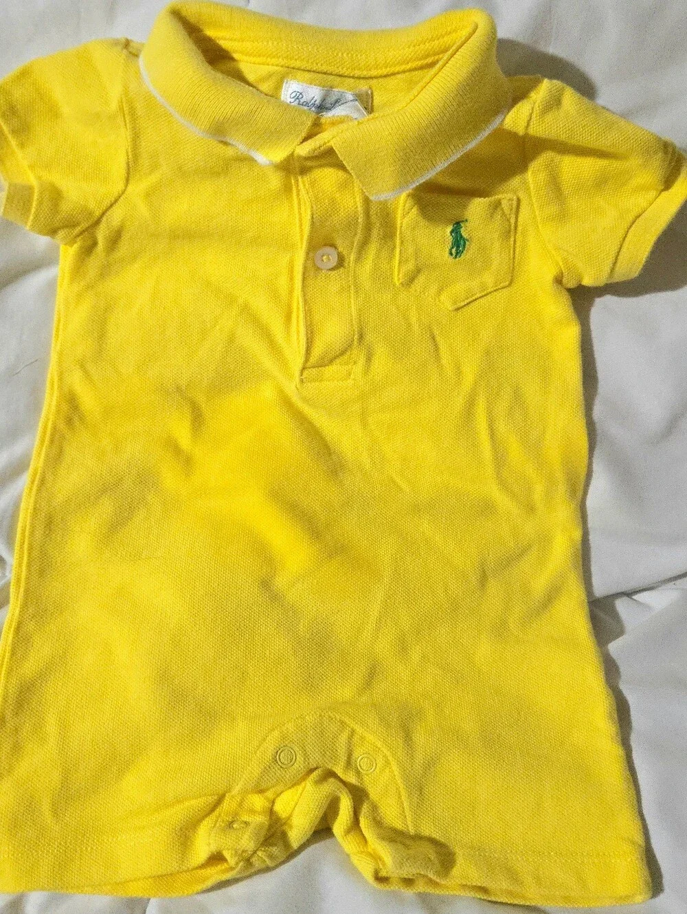 Ralph Lauren Baby Boy Bright Yellow Polo One-Piece Romper Pocket 6 Months
